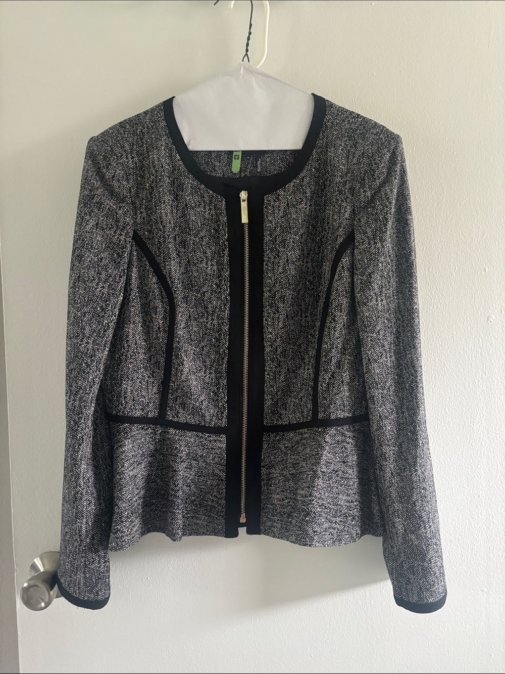Dkny Black and White Zip-Front Blazer